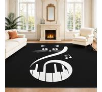 Générique Tapis De Zone, Moderne Ludique Chat Noir Musique Note Piano Noir Blanc Imprimé Tapis Antidérapant, Facile À Nettoyer Tapis Carré Ménage Tapis De Sol De Canapé Antidérapant 50 x 80 cm