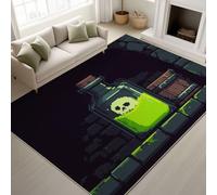 Générique Tapis De Zone, Noir Vert Cartoon Pixel Poison Crâne Imprimé Tapis Antidérapant, Facile À Nettoyer Tapis Carré Ménage Tapis De Sol De Canapé Antidérapant 140 x 200 cm