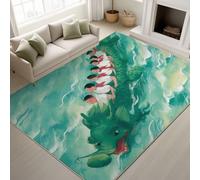 Générique Tapis De Zone, Vert Dessin animé Style Chinois Enfant Bateau-Dragon Imprimé Tapis Antidérapant, Facile À Nettoyer Tapis Carré Ménage Tapis De Sol De Canapé Antidérapant 120 x 160 cm