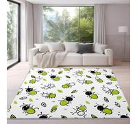 Générique Tapis Dessin animé 120 x 160 cm, Tapis De Salon Abstrait Minimaliste Fourmi, Poils Courts Doux Et Confortables, Facile d'entretien, Microfibre De Haute Qualité, Ultra Résista Blanc Vert