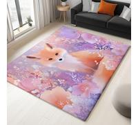 Générique Tapis Dessin Animé Animaux Parterres De Fleurs Renard 80 x 150 cm Tapis Lavable en Machine et Antidérapant Petit Tapis à Poils Courts Réaliste pour Chambre Cuisine Bureau Violet