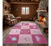 Générique Tapis Dessin Animé Conte de Fées Rose Salon 180 x 240 cm | Doux Rêveur Princesse Papillon Couronne Tapis Lavable en Machine AntidéRapant Douce Poil Court