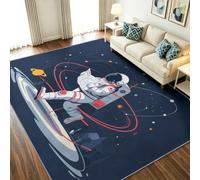 Générique Tapis Dessin animé Espace 120 x 170 cm à Motif Astronaute Planètes Espace lointain Bleu Doux - Antidérapant et Lavable en Machine - Poils Courts - pour Salon, Chambre ou Bureau