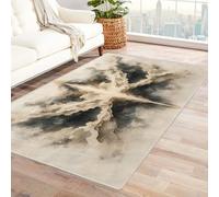 Générique Tapis d'extérieur à Bordures Modèle Abstrait Lavable, imperméable, Facile à Nettoyer, ne Peluche Pas, pour terrasse, Salon(White)-150x180cm