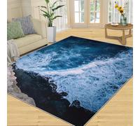 Générique Tapis d'intérieur Motif Vague, Tapis d'intérieur Motif Roches, Tapis côtier de Salon, Tapis antidérapant et Lavable, Tapis décoratif d'intérieur