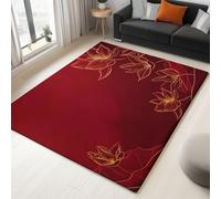 Générique Tapis Doux Antidérapante Moquette décoratifs Rouge Est Fleurs Lotus Lignes résistant à la décoloration Hydrofuge Idéal pour Salon, Chambre De Garçon et Chambre d'Adolescent 60 x 90 cm