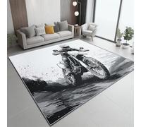 Générique Tapis Doux Lavable 120x180 cm Motif Pilote De Moto Piste De Course, Dessous antidérapant, Tapis Moelleux à Poils Courts pour Chambre Salon Salle à Manger, Blanc