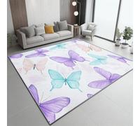 Générique Tapis Doux Lavable 120x180 cm Motif Rêve Papillon, Dessous antidérapant, Tapis Moelleux à Poils Courts pour Chambre Salon Salle à Manger, Blanc