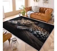 Générique Tapis Doux Moelleux et Lavable, Antidérapant Gros Plan d'un LéOpard Animal Décoration de Chambre de Luxe 140x200 cm Tapis Noir pour Salon, Salle de Bain, Cuisine, Buanderie