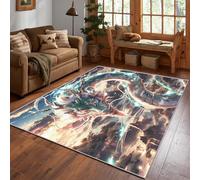 Générique Tapis Dragon éclair Lavable 100x150, Tapis Salon Chambre, Motif Montagne Nuage Lac Ciel Tonnerre, Antidérapant, Poil Court, Doux, Decoration Maison