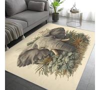 Générique Tapis Éléphant, Grand Tapis Salon 120x120 Animaux Sauvages Afrique Carpette Chambre, Flanelle Poil Ras Moelleux - Antidérapa Lavable en Machine H-7