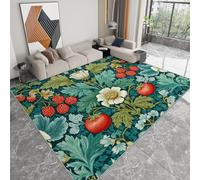 Générique Tapis Enfant Adulte Fleurs Et Baies William Morris 90 x 150 cm Antidérapant Poil Court Tapis, Vert Résistant Doux Moquette pour Salon Chambre à Coucher Cuisine