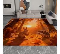 Générique Tapis Enfant Adulte Forêt D’Automne Lapin Hérisson Feuilles D’Érable 120 x 180 cm Antidérapant Poil Court Tapis, Couleur Orange Résistant Doux Moquette pour Salon Chambre à Coucher Cuisine