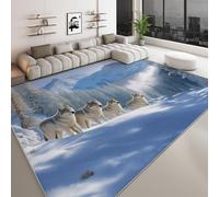 Générique Tapis Enfant Adulte Scène De Neige Fantastique Meute Loups Montagnes 160 x 230 cm Antidérapant Poil Court Tapis, Blanc Résistant Doux Moquette pour Salon Chambre à Coucher Cuisine