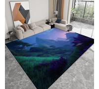 Générique Tapis Enfant Adulte Style Fantastique Colline Plantes Cottage 60 x 120 cm Antidérapant Poil Court Tapis, Bleu Violet Résistant Doux Moquette pour Salon Chambre à Coucher Cuisine