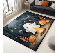 Générique Tapis Enfant M 80x150 cm Halloween - Design Citrouille & Fantôme Mignon - Antidérapant - Gris