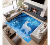 Générique Tapis Enfant pour Garçons et Chambre d'enfant, Flanelle Lavable en Machine Antidérapant Hypoallergénique, 80 x 150 cm, Style Cerf Magique Forêt Bleue, Bleu Foncé
