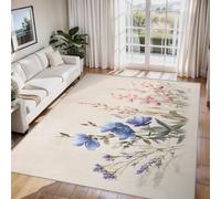 Générique Tapis Entree Interieur Fleur Sauvage, Petit Tapis Motif Fleur Botanique Champêtre Chambre 60 x 90 cm, Antidérapant Lavable Doux à Poils Ras, Decoration Maison, Bleu Rose O-fd9