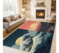 Générique Tapis Entree Interieur Japonais, Petit Tapis Motif Grande Vague Paysage Oriental Chambre 60 x 90 cm, Antidérapant Lavable Doux à Poils Ras, Decoration Maison, Bleu Rouge O-fd12