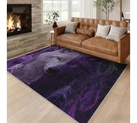 Générique Tapis Entree Interieur Loup Fantastique, Petit Tapis Motif Attrape-Rêves Animaux Sauvage Chambre 60 x 90 cm, Antidérapant Lavable Doux à Poils Ras, Decoration Maison, Violet Noir O-fd17