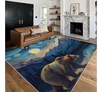 Générique Tapis Entree Interieur Ours Nuit Étoilée, Petit Tapis Motif Faune Peinture à l'huile Chambre 60 x 90 cm, Antidérapant Lavable Doux à Poils Ras, Decoration Maison, Bleu Foncé Brun O-fd1