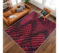 Générique Tapis Entree Interieur Peau de Serpent Rouge, Petit Tapis Motif Imprimé Peau de Serpent Chambre 60 x 90 cm, Antidérapant Lavable Doux à Poils Ras, Decoration Maison, Rouge Noir O-f22