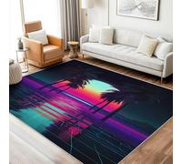 Générique Tapis EntreeNéon Violet Lavable 60x90 - Motif Arbre Lune Soleil, Petit Tapis Entree Interieur Chambre Paillasson Antidérapant Poil Court Doux Decoration Maison Carpet, FD5972