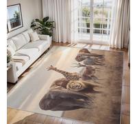 Générique Tapis Faune Sauvage Afrique, Grand Tapis Salon 120x170 Girafe Lion Éléphant Carpette Chambre, Flanelle Poil Ras Moelleux - Antidérapa Lavable en Machine H-71