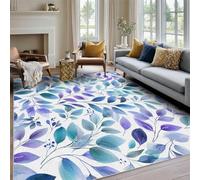 Générique Tapis Feuilles, Tapis Salon Motif Feuille Bleu Violet 200x300 cm, Pile Courte, Antidérapant, pour Carpette Chambre, Descente de Lit, Lavable Interieur, Decoration Maison A(881)