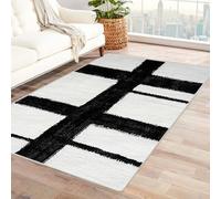 Générique Tapis Figures géométriques Tapis d'entrée Lavable en Machine avec Envers antidérapant, pour entrée, Cuisine, Salle de Bain, buanderie, Tapis résistant à Poils Ras(Black and White)-60x90cm