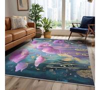 Générique Tapis Fleur Biolet Lavable 80x120, Tapis Entree Interieur Chambre, Motif Feuille Plante Pluie Magnifique, Paillasson Antidérapant, Poil Court, Doux, Decoration Maison