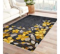 Générique Tapis Fleur d'or Feuille d'argent d'entrée Lavable en Machine avec Support antidérapant,Parfait pour Le Salon,la Cuisine,la Salle de Bain,l'entrée,la buanderie(Jaune)-90x150cm
