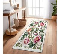Générique Tapis Fleur Papillon 60 x 180 cm Cuisine Chambre Lavable en Machine Antidérapant Tapis Blanc Long Doux Poil Raspour Porte, Cuisine, Salon, Chambre, Buanderie