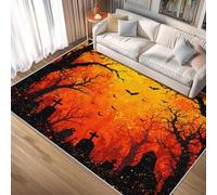 Générique Tapis Forêt Tombeau Lavable 200x250 - Motif Arbre Oiseau Croix, Grand Tapis Salon Chambre Cuisine Antidérapant Poil Court Doux Decoration Maison Carpet, FD294