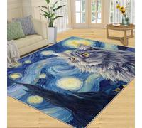 Générique Tapis Galaxy - 140 x 200 cm - Lavable - Motif Chat - Moquette Douce et antidérapante - pour Chambre à Coucher, Chevet, Table à Manger