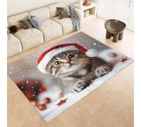 Générique Tapis Géant 180x240 cm Impression Noël ChatNoël 3D Tapis Lavable en Machine Imitation Cachemire Texture Douce et Antidérapante Idéal pour Salon Chambre Maison de Campagne et Salle de Yoga