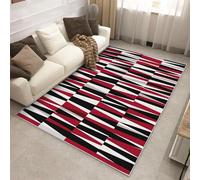 Générique Tapis Géométrique Abstrait Chambre 200x290 cm, Lavable Grand Tapis Salon Bloc Rouge Noir Blanc, Poils Antidérapant Poils Ras Doux Moquette pour Bureau Cuisine Descente de Lit P-&128