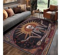 Générique Tapis Gothique Chambre 80x150 cm Motif Abstrait Cool Tête De Mort Squelette Soleil, Tapis Cuisine Lavable Antidérapant Doux Poil Ras, Deco Chambre Moquette