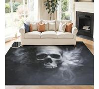 Générique Tapis Gothique Crâne Mystère Plumes pour Maison Bureau 60 x 110 cm - Noir pour Décoration De Chambre À Coucher De Salon Garçon Fille, Antidérapants Poils Courts Et Lavables Tapis