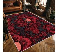 Générique Tapis Gothique Lavable 180x200 - Motif Tête De Mort Jacquard Damassé, Grand Tapis Salon Chambre Cuisine Antidérapant Poil Court Doux Decoration Maison Carpet, FD4184