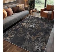 Générique Tapis Gothique Salon 80x150 cm Motif Tête De Mort Damassé Oriental Vintage, Tapis Lavable Antidérapant Doux Poil Court, Decoration Chambre Descente De Lit Carpet