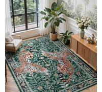 Générique Tapis Grand Salon Chambre Salle a Manger Antidérapant Lavable en Machine,Modern Vert Plant Orange Noir Leopard Print,Multicolour,200 x 365 cm