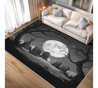 Générique Tapis Halloween, Tapis Carré de Chambre Salon, Motif Cimetière Effrayant, 100x100, Antidérapant, Lavable, Doux, Poil Ras, Decoration Maison A2021