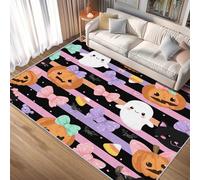 Générique Tapis Halloween, Tapis de Chambre Salon, Motif Citrouille Fantôme Rayé, 80x120, Paillasson Interieur Entree Antidérapant, Lavable, Doux, Poil Ras, Decoration Maison A1905