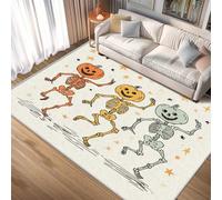 Générique Tapis Halloween, Tapis de Chambre Salon, Motif Danse Squelette Citrouille, 100x150, Antidérapant, Lavable, Doux, Poil Ras, Decoration Maison A2149