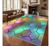 Générique Tapis Hexagone Géométrique, Grand Tapis Salon 160x230 Nid d'abeille Rayon de Miel Carpette Chambre, Flanelle Poil Ras Moelleux - Antidérapa Lavable en Machine H-98