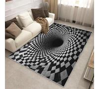 Générique Tapis Illusion d'optique Chambre 120x120 cm, Lavable Grand Tapis Salon Géométrique Noir Blanc, Poils Antidérapant Poils Ras Doux Moquette pour Bureau Cuisine Descente de Lit P-&111