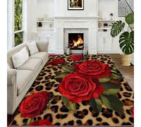 Générique Tapis Impression Animalière Lavable en Machine pour Ado Enfants Adulte - Tapis Imprimé Léopard Rose Rouge Antidérapant Doux pour Salon, Salle à Manger, Chambre à Coucher - 60 x 90 cm