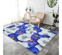 Générique Tapis Impression pour Salon 120x180 cm - Bleu Lavables avec Dos Antidérapant, Fleurs Violettes Tapis à Poils Courts pour Cuisine Salle à Manger l'entrée Bureau et Chambre