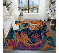 Générique Tapis Impression pour Salon 180x240 cm - Bleu Lavables avec Dos Antidérapant, Oriental Tigre Dragon Tapis à Poils Courts pour Cuisine Salle à Manger l'entrée Bureau et Chambre